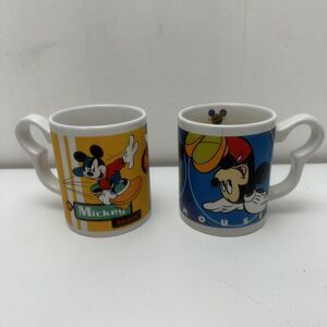 Vintage Disney Mickey Mouse Coffee Mugs Cups Skateboarding Set of 2